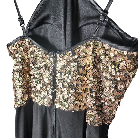 NWT Sequin Hearts Sz 3 Gold Black Event Jumpsuit Pockets Formal Wedding Guest - Picture 6 of 9